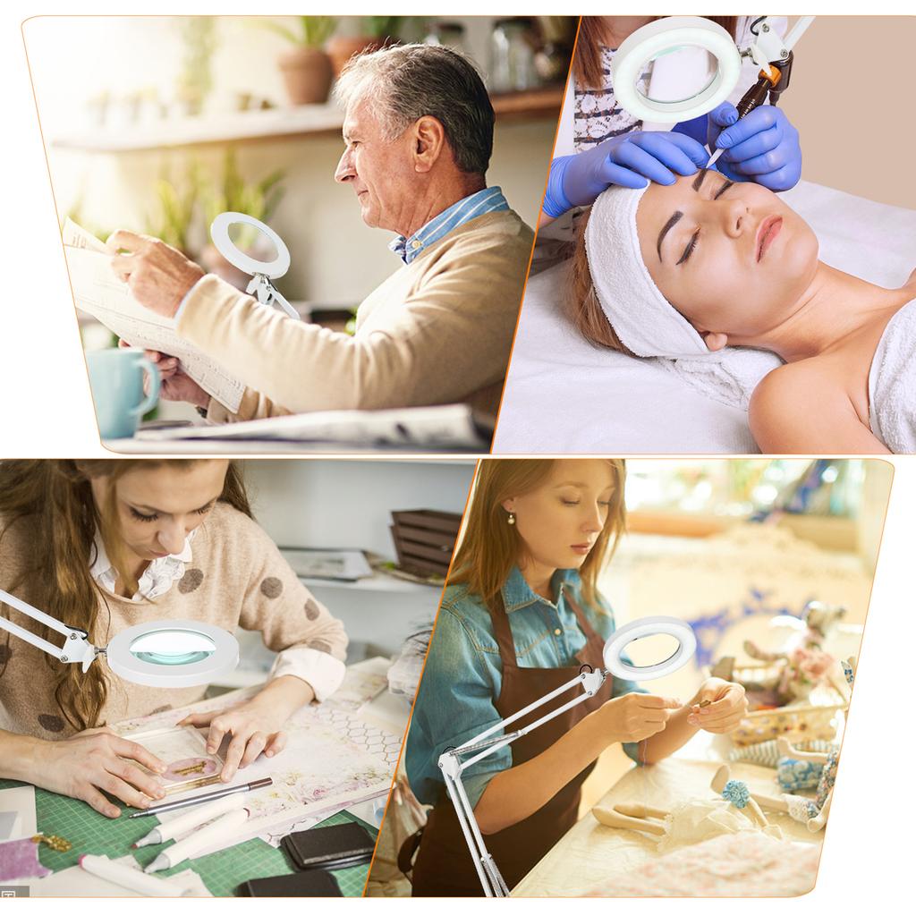 Tomshine Flexible Clamp-on Table Lamp with 8x Magnifier Swing Arm Dimmable LEDs Desk Light 3 Color