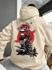 Unisex Japanese Geisha Samurai Sakura Print Hoodie Men Back Graphic Pullover Sweatshirt Harajuku Streetwear Long Sleeve Hooded Top