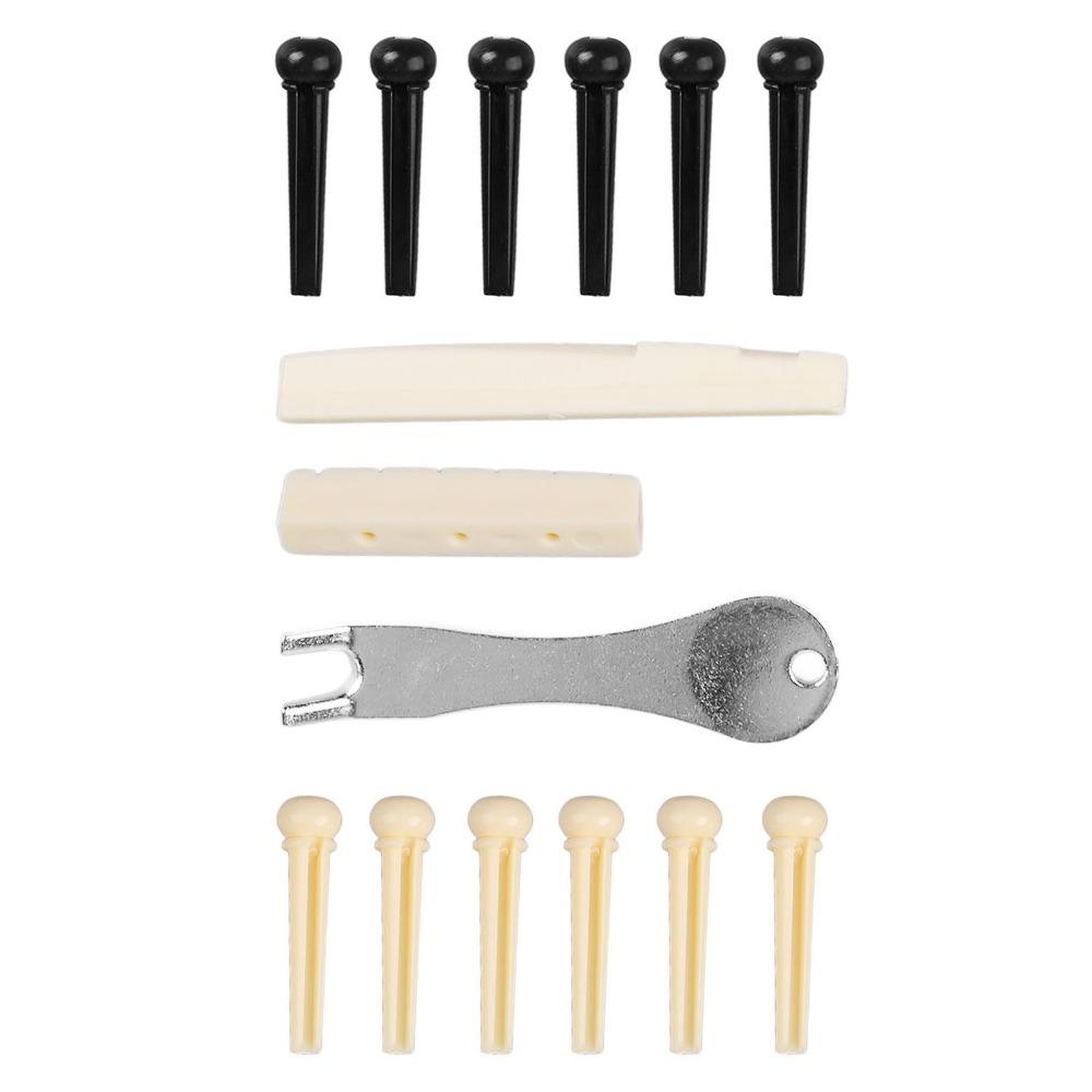 2Sets Metal Puller Bridge Pin Puller Black And Ivory Pegs Replacement Parts  For Acoustic Guitar