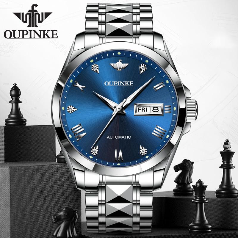 OUPINKE New Watch Automatic Mechanical Watch Stainless Steel Business Hollow Waterproof High-end Watch