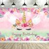 Enchanting Pink Unicorn Happy Birthday Backdrop, Polyester, No Power Needed, Perfect For Outdoor Celebrations & Magical Decor