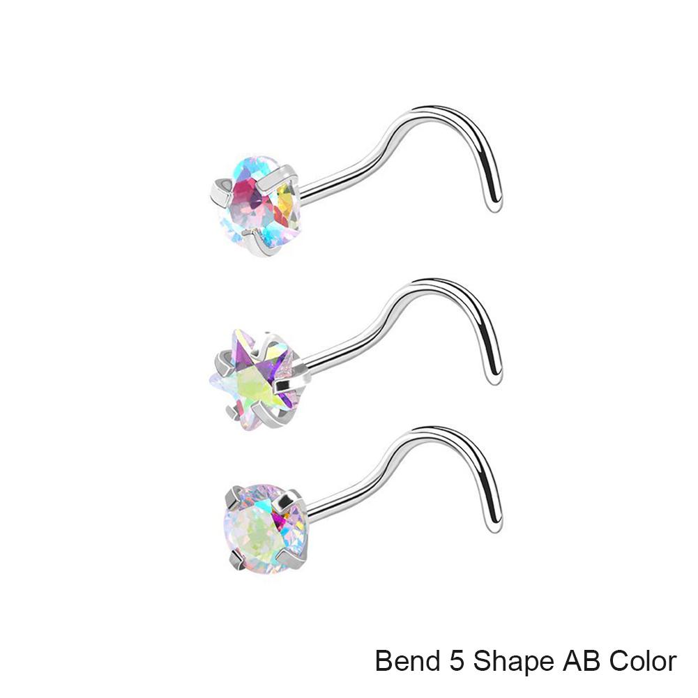 3 шт./компл., нержавеющая сталь, циркон, шпилька для носа, звезда, прямоугольный титановый стальной набор для носа, ювелирные изделия для пирсинга