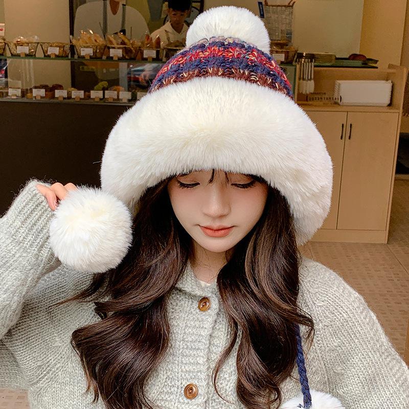 Women's Autumn and Winter Wool Knitted Hat Plush Thickened Warm Windproof Hat Cold Ear Protection Hat for Casual & Formal Outfits, Cold Weather Gear