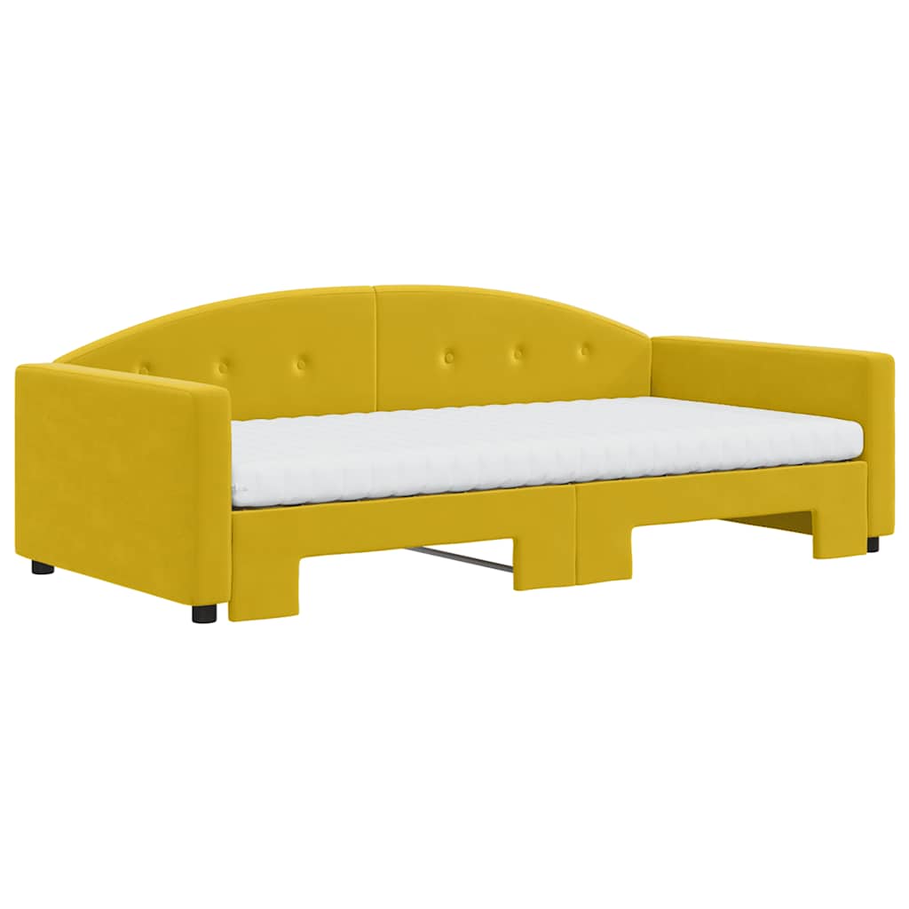 Extendable Daybed with Mattresses Yellow 100x200 cm Velvet