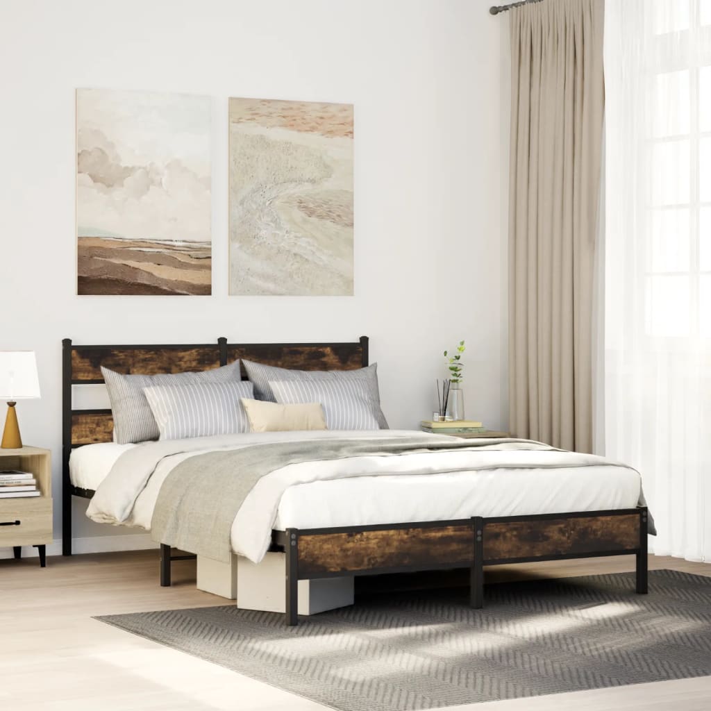 vidaXL Bettgestell ohne Matratze Räuchereiche 90x200 cm Holzwerkstoff
