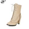 Large Sizes 32-43 British Style Women's Brogue Shoes Woman Fashion High Heel Lace Up Ankle Boots Autumn Winter Ijk90
