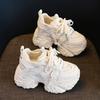 9.5см Женские Кроссовки на Толстой Подошве из Синтетической Кожи Весенние Зимние Плюшевые Модные Ботильоны Осенние Туфли на Платформе и Танкетке