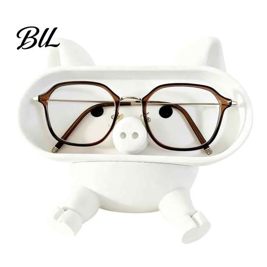 Cute Animal Desk Decor Cartoon Pig Glasses Holder, 3D Printed Phone Stand Desktop Organizer, Storage Box Stable Decorative Ornament for Office