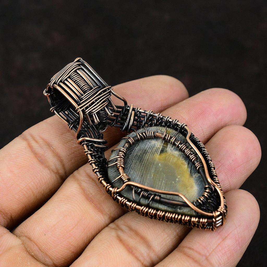 Древо жизни Пикассо Яшма Медный кулон Драгоценный камень Ювелирные изделия Проволочная обертка Подвеска ручной работы Радужный лунный камень Ювелирные изделия Подарок для матери