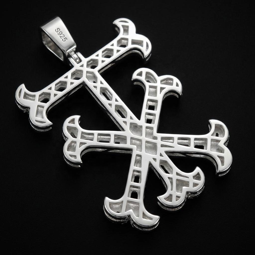 2inches Custom 925 Sterling Silver Iced Out D Color VVS Moissanite Fleur-de-lis Cross Pendant for Men Pass Diamond Tester