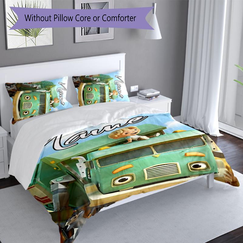 3pcs Custom Name Trash Truck Bedding Set,Includes 1 Duvet Cover and 2 Pillowcases,All-season Bedroom Decor