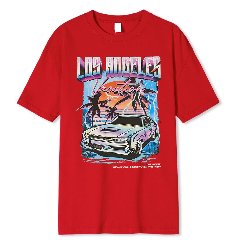 Los Angeles Vacation Printing Men Tshirt Oversized Loose Clothes Street Cotton T Shirts Fashion T-Shirts