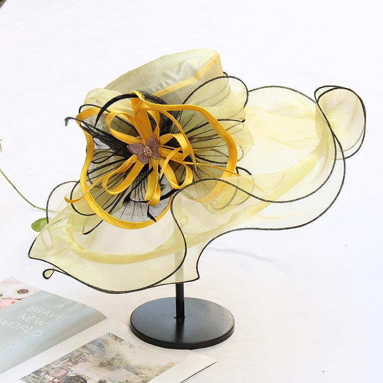 Летняя однотонная шляпа с плоской тульей, с широкими полями и бантом, солнцезащитная шляпа от солнца, модный бренд, шляпа от солнца из органзы
