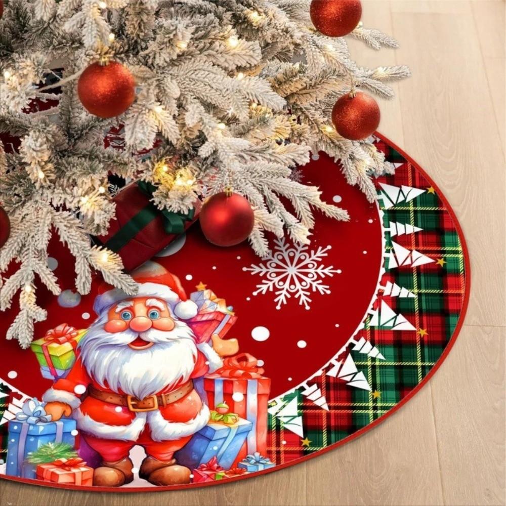 Santa Claus Snowflakes Christmas Tree Skirt 35 inch Flannel Xmas Tree Skirt Collar Soft Christmas Decoration