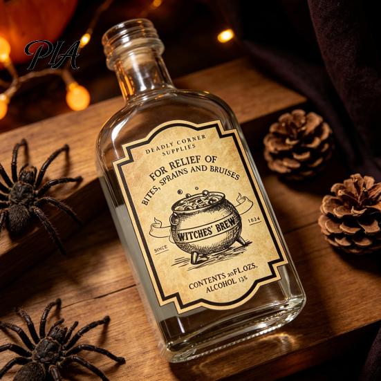 Nostalgic Paper Bottle Wraps 12Pcs Halloween Wine Labels, Vintage Retro Stickers with Witch Skull Skeleton Bat Party Supplies Pumpkin Design,