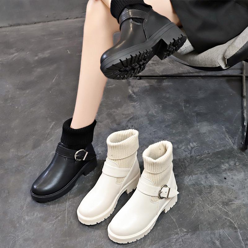 Fashion Knit Socks Boots for Women Wool Elastic Mouth Designer Short Boots Fashion Ladies Casual Shoes Leather Women's Platform Boots
