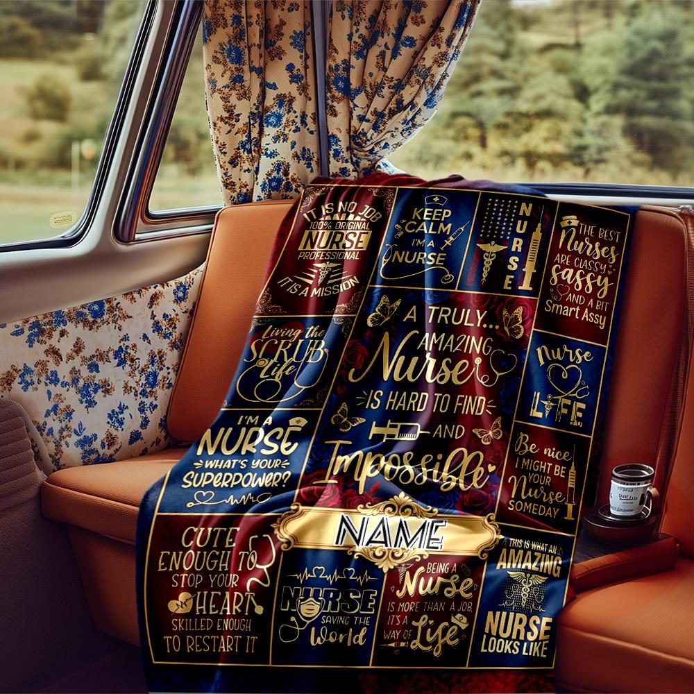 Nurse Appreciation Collage Blanket Personalized Name Soft Comfortable Stylish Blanket Car Blanket Perfect For Travel Camping Outdoor Home Suitable For