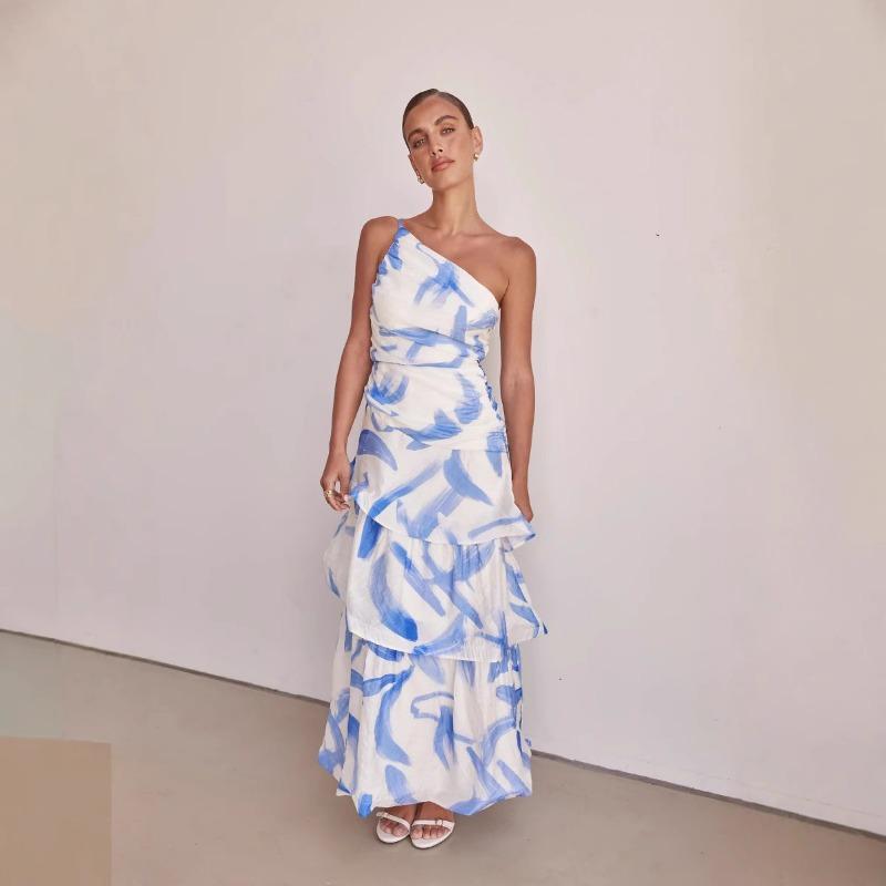 Women's Summer Style One-shoulder Halter Print Dress