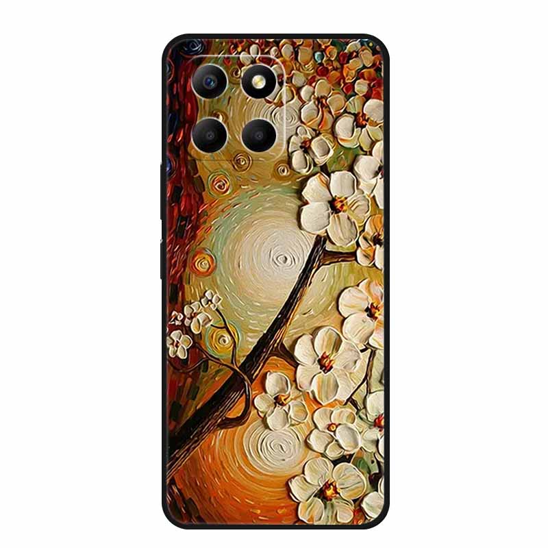 3D Тисненый Чехол Для Honor Play 9A 2024 X5b Plus X8C X6C 4G Чехол Для Телефона 9 A X 8 6 C Coque Цветы Черный Силикон Мягкая Задняя Крышка