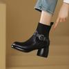 Boots Women's Fashion Black Platform Socks Boots Women's High Heel Autumn and Winter Soft Leather Fleece Elastic Boots Waterproof Table Coarse
