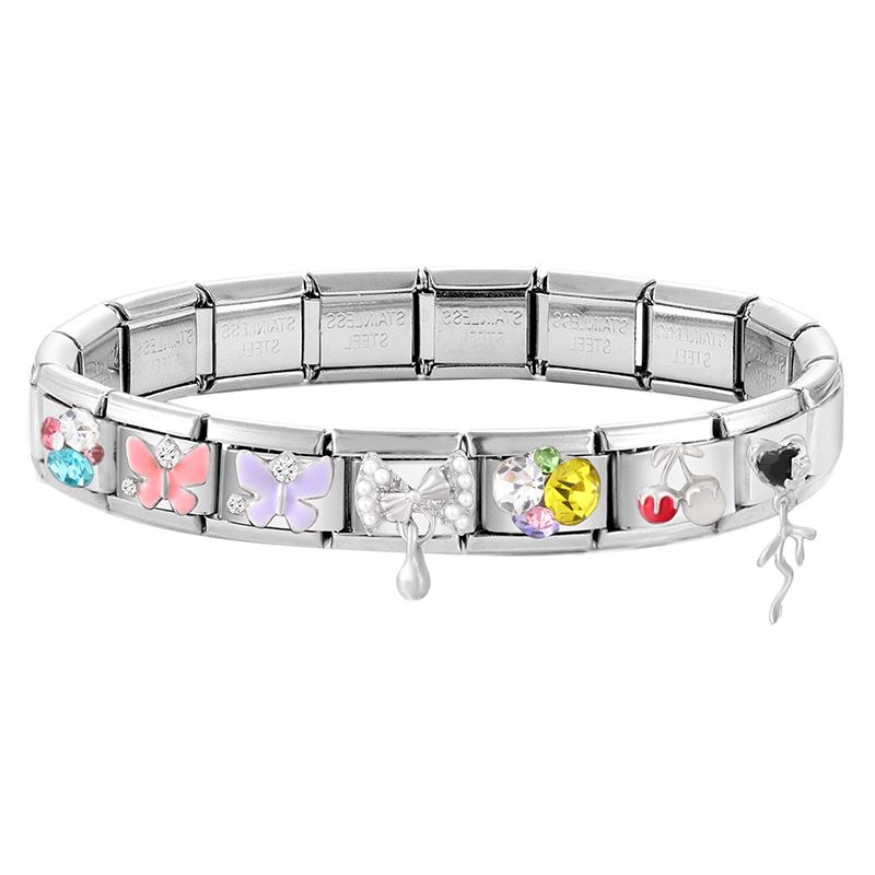 Shiny Colorful Crystal Butterfly Bow Knot Heart Italian Charm Links Fit 9mm Stainless Steel Bracelet Women Y2K DIY Making Gift