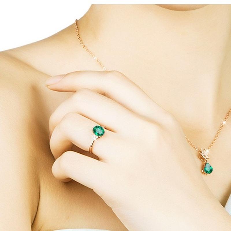 Sace Gems Простое открывающееся кольцо из медного сплава, женственное кольцо из желтого золота 18 карат с зеленым цирконом, ювелирные изделия