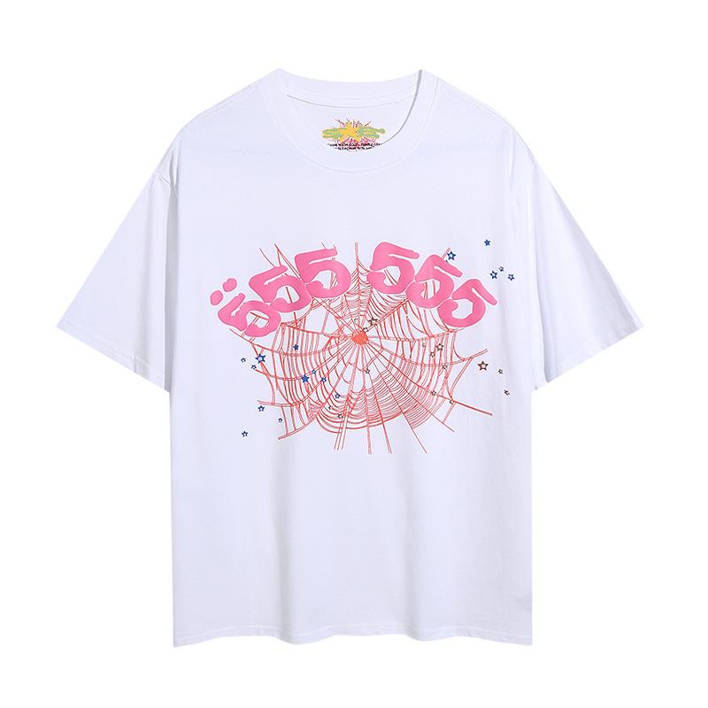 Sp5der hip hop singer Young Thug same foam letter 555555 couple T-shirt Pink short sleeve tee