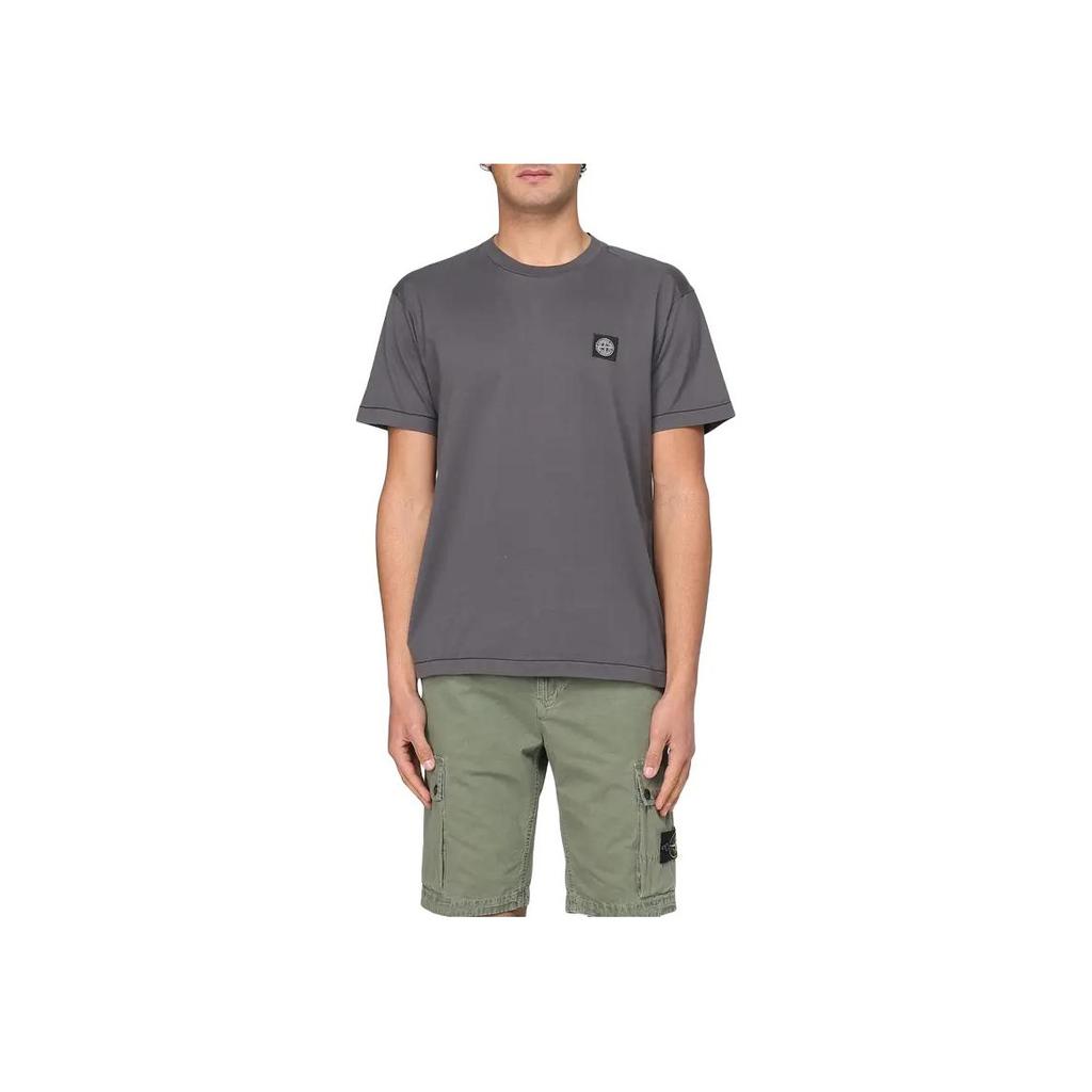 STONE ISLAND Футболка с логотипом-компас Угольный Мужские Топы Серый 801524113-V0065