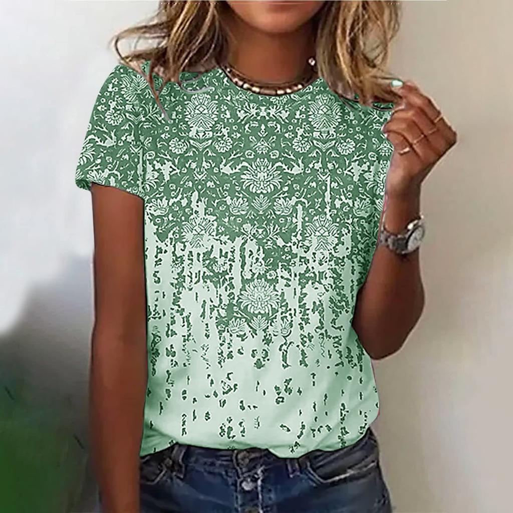 Женский модный повседневный свободный пуловер с коротким рукавом и принтом с круглым вырезом