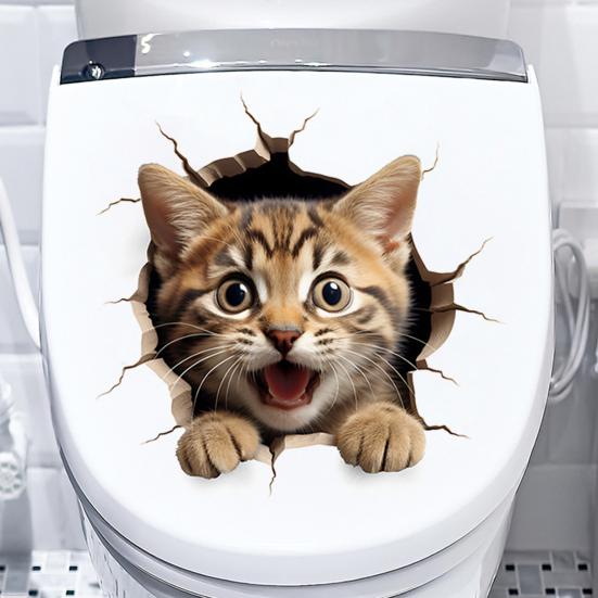 Наклейка на туалет для кошки, водонепроницаемая, съемная, самоклеящаяся, из ПВХ, для гостиной, ванной комнаты, настенное искусство, 3D-эффект, имитация сиденья для унитаза с изображением котенка