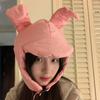 Женская зимняя милая теплая шапка с розовыми кроличьими ушками, ветрозащитная шапка-мешок для головы и защиты ушей для велоспорта