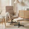 Swivel Armchair And Footstool Set Height Adjustable Accent Chair With Adjustable Headrest Rocking Function Light Brown