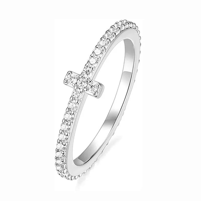 Кольцо Trumium для женщин, белое золото, крестообразное, полный круг, циркон, медное кольцо, составное, серебряное, 2 мм