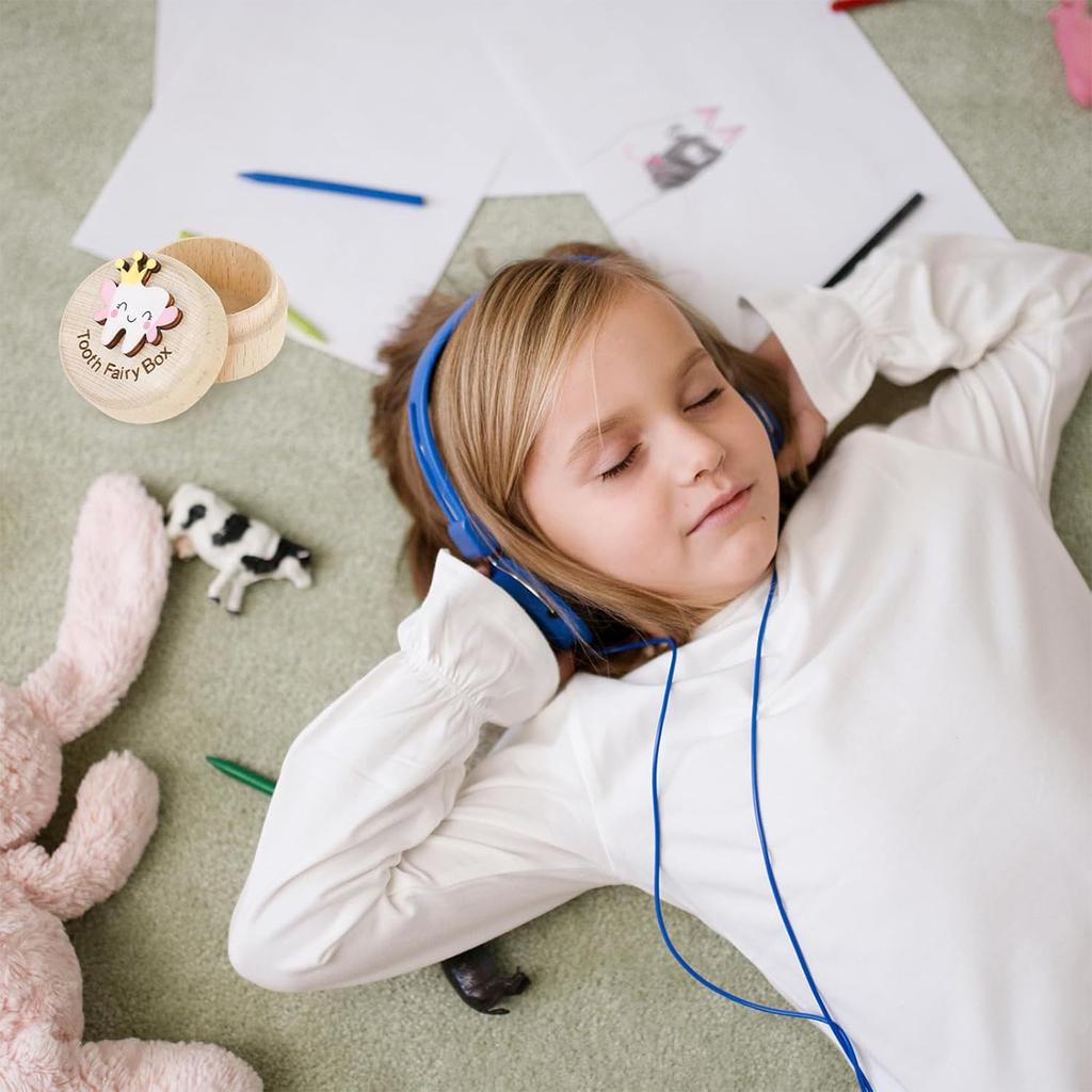 Tooth Box For Girls Cute Carved Wooden Box With 3D Tooth Stores Lost Teeth For Kid Souvenir Tooth Dropped Keepsake Colored Storage Gift Box