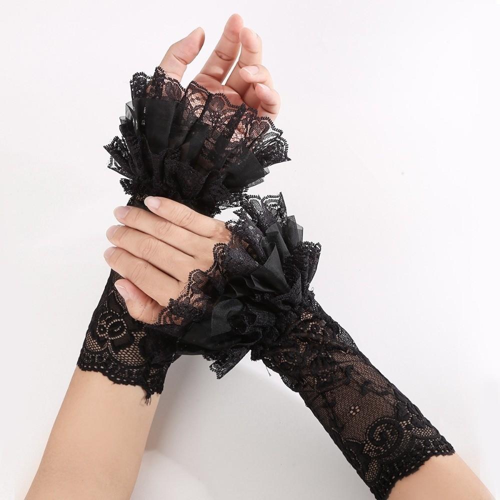 1pair Muti-Layer Arm Fake Sleeves Horn Cuffs Mesh Flared Sleeves Fashion Sweater Decorative Girls