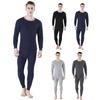 2Pcs/Set Men Warm Suit O-Neck Long Sleeve Tops Elastic Waist Long Pants Set Solid Color Plush Lining Pajamas Set