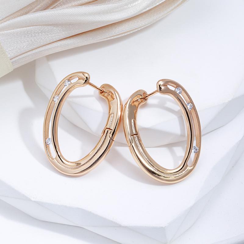 Kinel Trendy Rose Gold Color Hoop Earrings For Women Hollow Design Zircon Vintage Weddings Jewelry