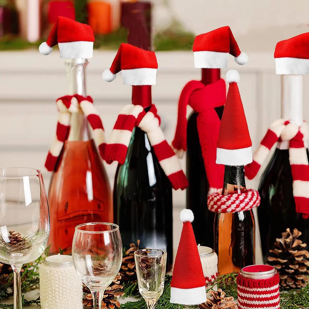 Мини Рождественский Чехол для Столовых Приборов Шапка Санты Набор Нож Вилка Ложка Карманы Сумки Декор Организатор Столовой Посуды для Праздничного Ужина