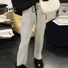 Women Pants Knitted Contrast Striped Print Loose Wide Leg Drawstring Elastic Waist Baggy Soft Straight Fall Spring Long Trousers