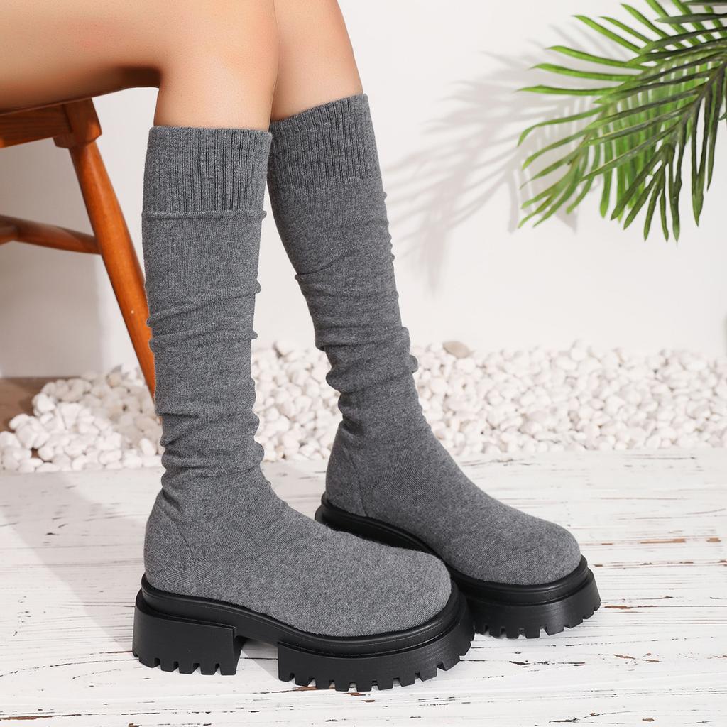 Women Knee-High Boots Comfortable Elastic Socks Boots Outdoor Thick Sole Shoes For Women Autumn/Winter Brand Fashion Boots Women
