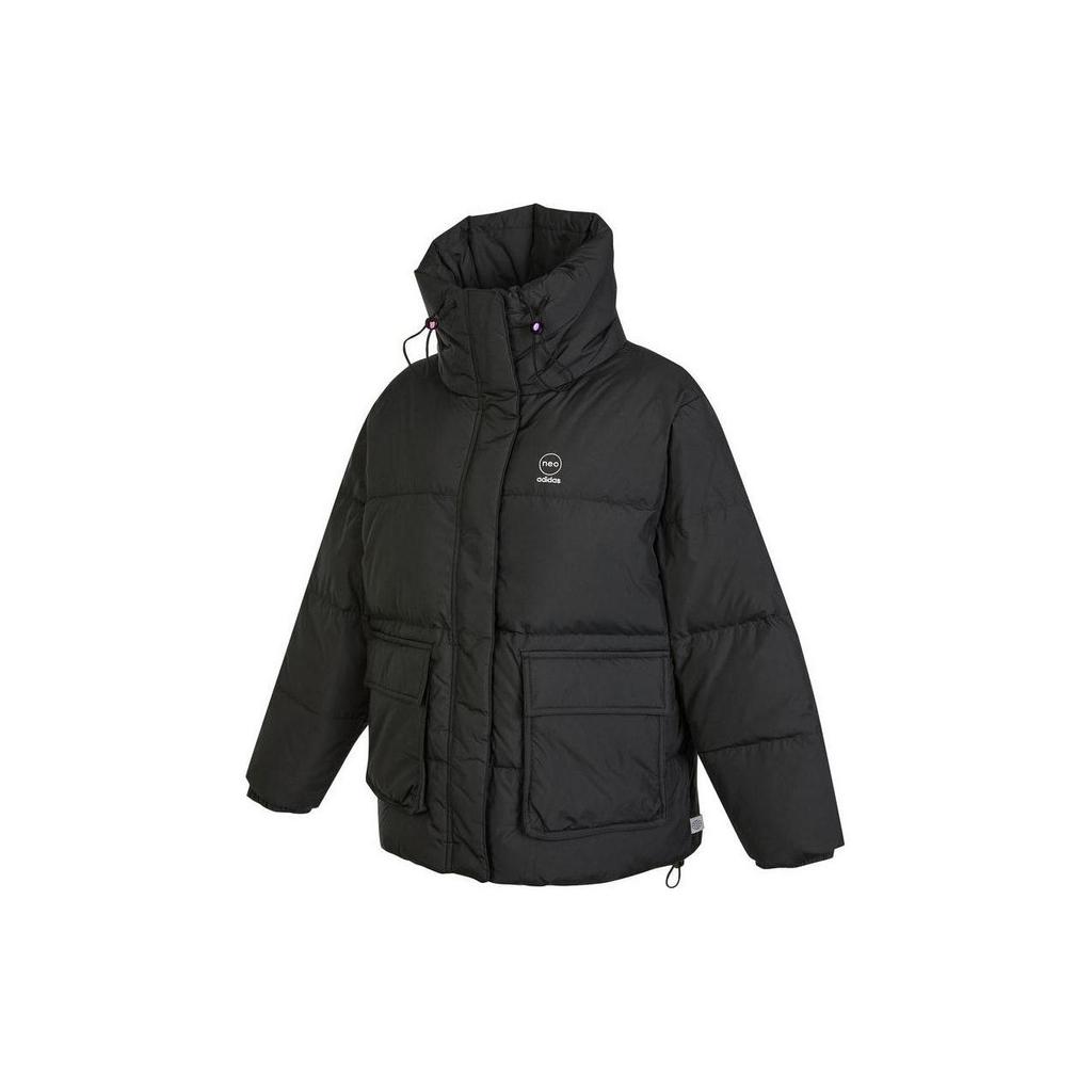 Adidas Neo Logo Print Zip-Up Collar Down Jacket Women Outerwear Black HN2443