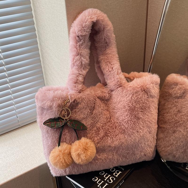 Теплая плюшевая сумка Huhu, пушистая сумка, переносная сумка-тоут, большая вместимость, пушистая сумка через плечо, сумка для студентов колледжа.