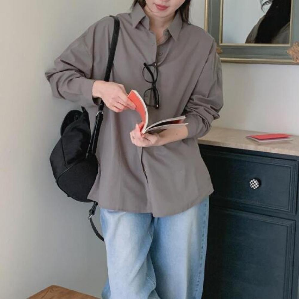 New Arrivals Open Run Loose Fit Long Shirt Sky Blue