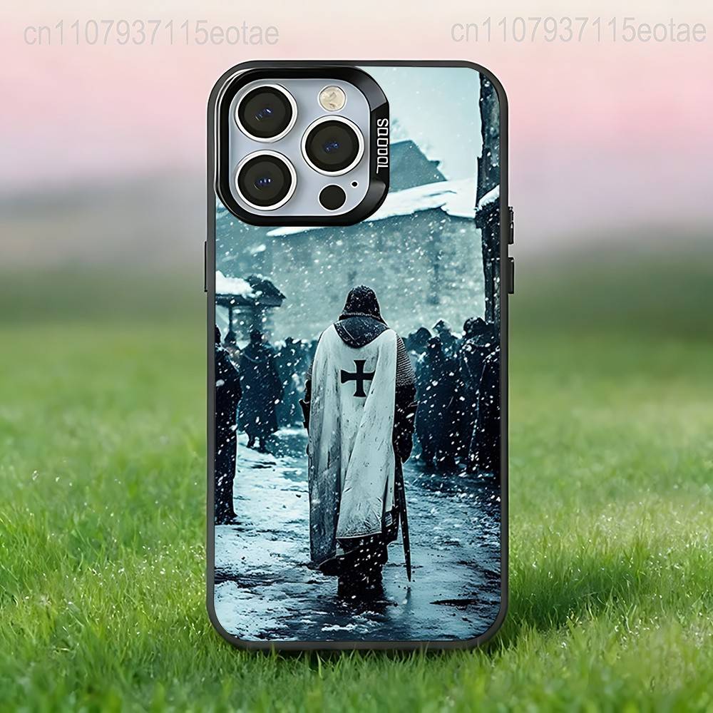 Крестоносец Тамплиер Рыцарь искусство Чехол для телефона Для iPhone 17,16,15,14,13,12,11,Pro,XS,Max,Plus,Mini,SE4,E Черный Матовый Ударопрочный Чехол