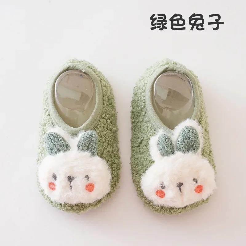 Милые зимние осенние носки-тапочки Kawaii с куклой-кроликом для младенцев, утолщенные нескользящие носки для дома, первые носки для ходьбы для детей