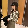 Pullover Round Neck Striped Off-shoulder Knitwear with Women's New Fashion Age-reducing Long-sleeved Slim Bottoming Top