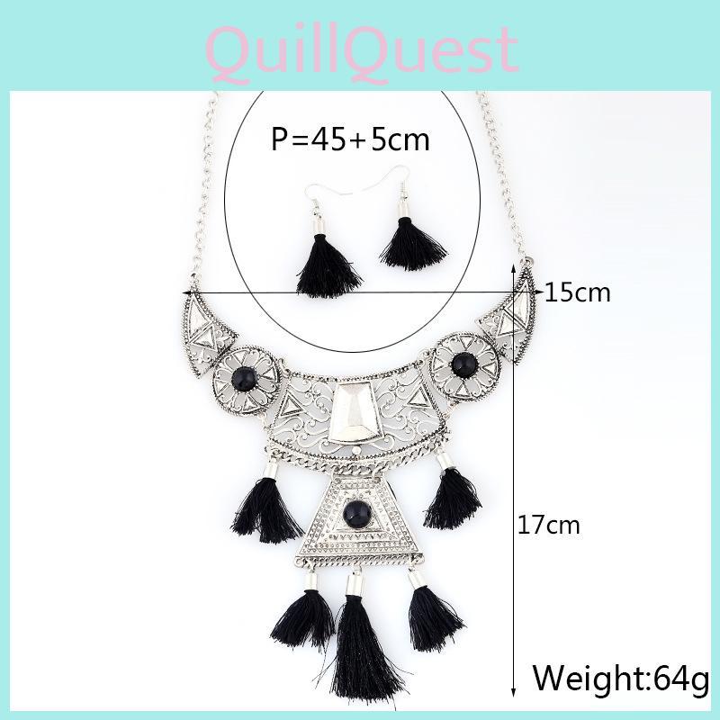 Ethnic Style Simulation Gemstone Decoration Women Necklace With Tassel Design For Travel And Gift Use