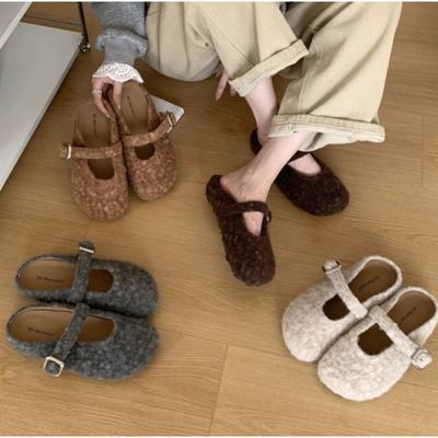 Большой размер 43 Женские тапочки из овечьей шерсти Зимняя обувь из овчины Женские плоские хлопковые шлепанцы Домашние пантуфли Повседневные пушистые мюли