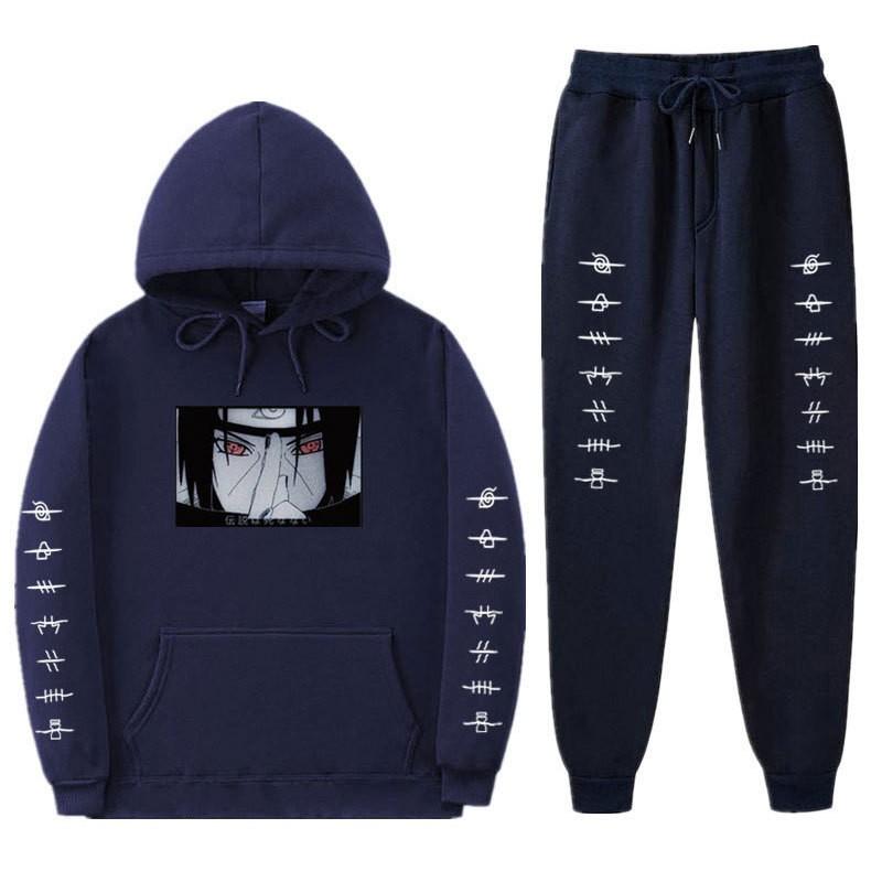 Unisex Naruto Uchiha Itachi Hooded Sweatshirt Set Warm Fleece Lined Casual Long Sleeve Tracksuit Teens