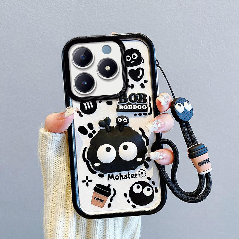 KEYSION Противоударный чехол для Realme C63 C61 с ремешком, мягкий силиконовый милый 3D-чехол для телефона с мультяшной куклой для OPPO Reamle C55 C53 C51